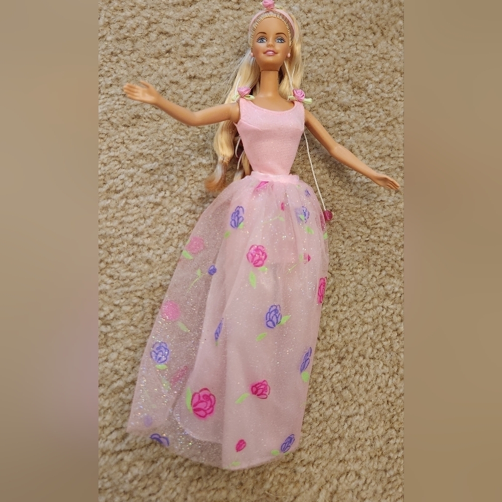 Barbie Rose Princess Doll 2000 Mattel Blonde Pink Dress #BB